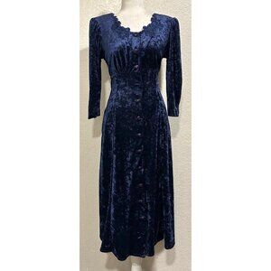 Molly Malloy Vintage 90s Petite Blue Velvet Midi Evening Dress